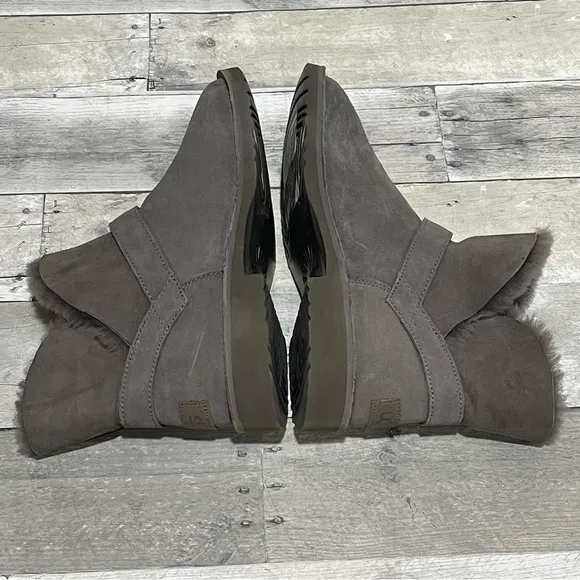 UGG Zariyah Boots Suede Shearling Ankle Booties - Charcoal Gray - Sz - 8.5