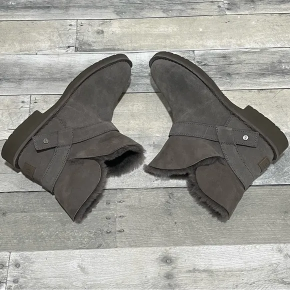 UGG Zariyah Boots Suede Shearling Ankle Booties - Charcoal Gray - Sz - 8.5