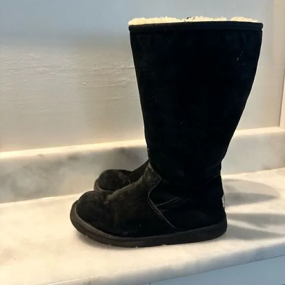UGG Australia Suede Sunset Zipper Classic Tall Shearling Boots Black Size 6