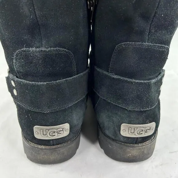 UGG Australia Women's Barlow Black US 10 Suede Shearling Boot 1/4 Zip Boots