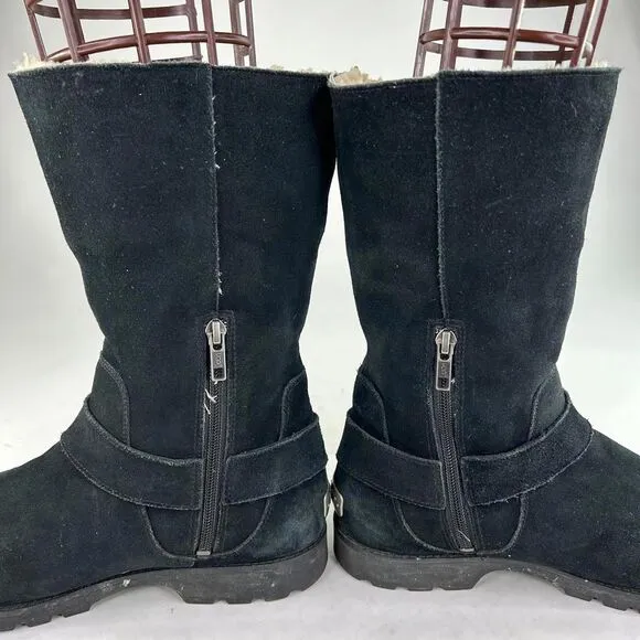 UGG Australia Women's Barlow Black US 10 Suede Shearling Boot 1/4 Zip Boots