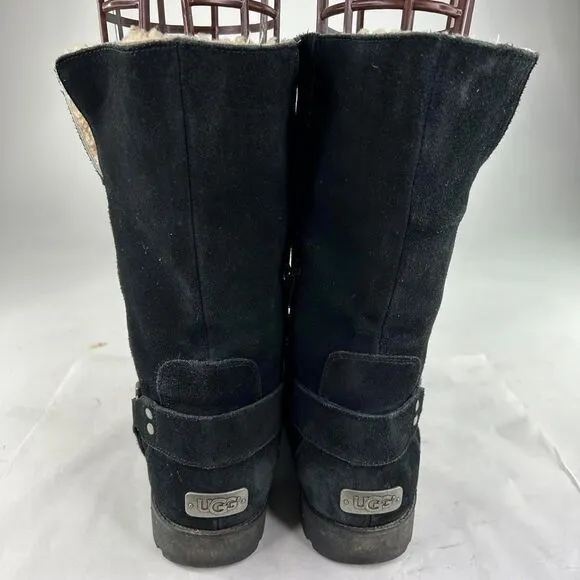 UGG Australia Women's Barlow Black US 10 Suede Shearling Boot 1/4 Zip Boots