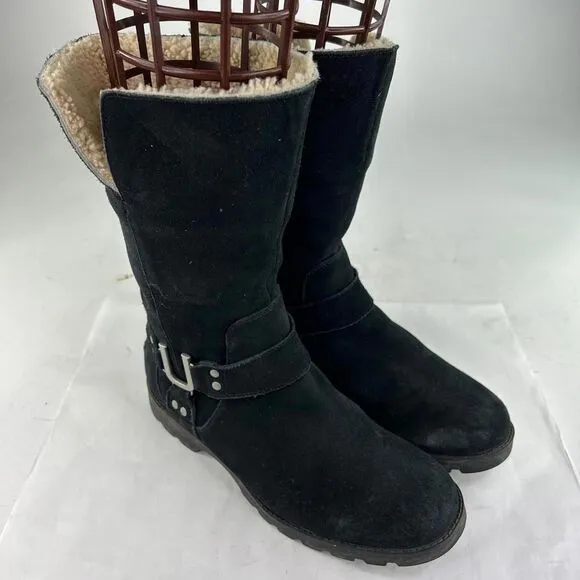 UGG Australia Women's Barlow Black US 10 Suede Shearling Boot 1/4 Zip Boots