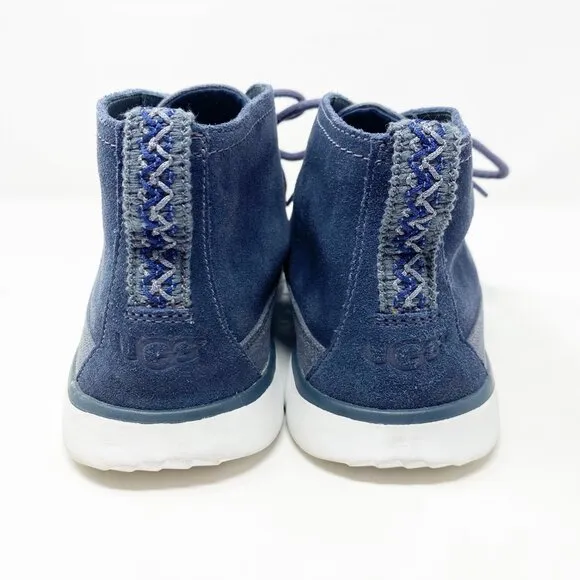 UggBlue Suede &amp; Canvas Chukka Boots Men's Size 12 EUC Lace Up Shearling Footbed