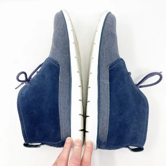 UggBlue Suede &amp; Canvas Chukka Boots Men's Size 12 EUC Lace Up Shearling Footbed