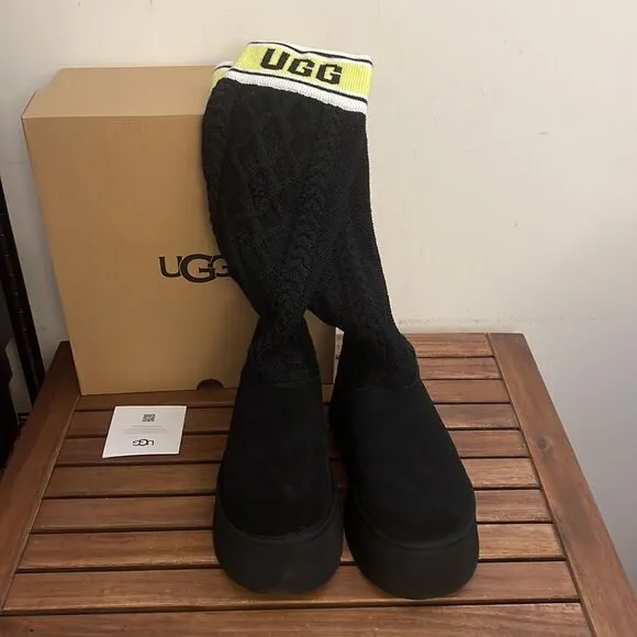 UGG Classic Sweater Letter Boots Black USA Women Size 8/UK 6/EU 39(MSRP$250)