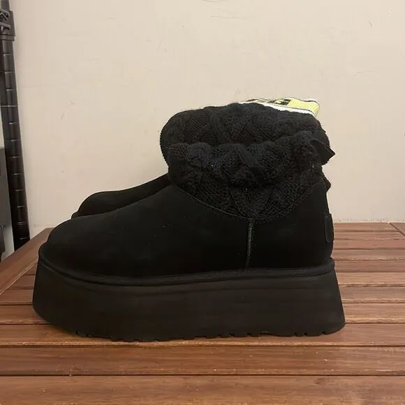 UGG Classic Sweater Letter Boots Black USA Women Size 8/UK 6/EU 39(MSRP$250)
