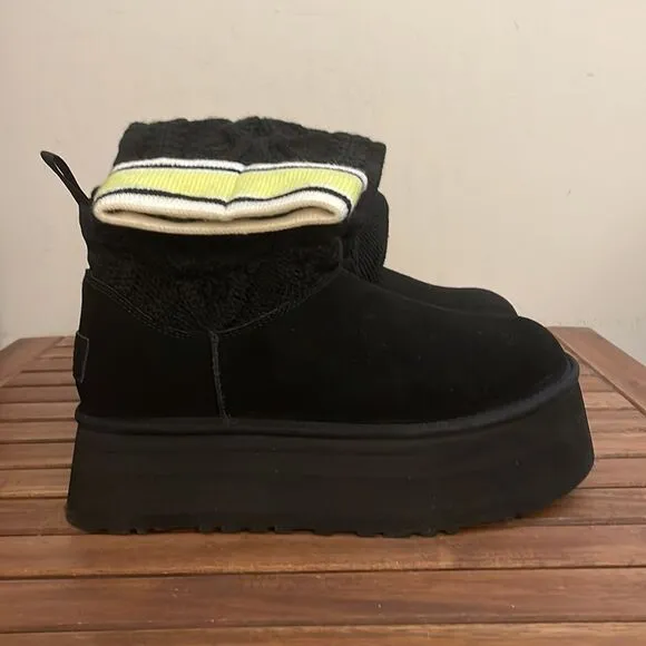 UGG Classic Sweater Letter Boots Black USA Women Size 8/UK 6/EU 39(MSRP$250)