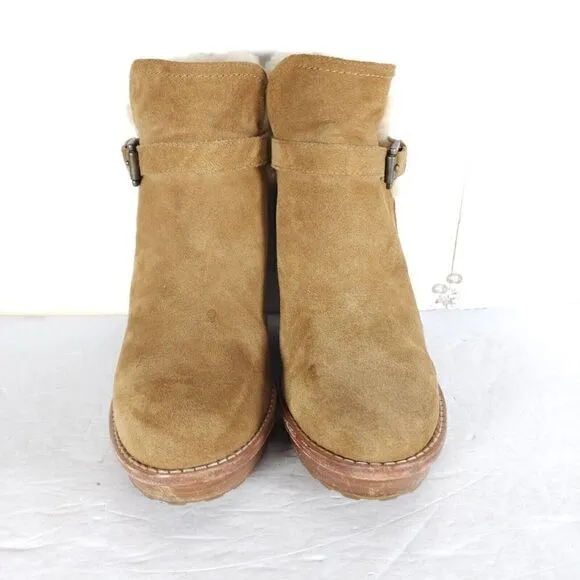 UGG Women's Anais US9 Chestnut Suede Sheepskin Wedge Shearling Boots Booties