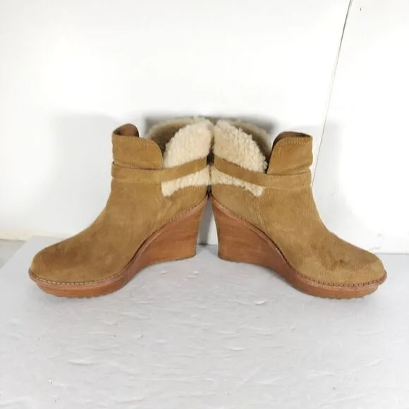 UGG Women's Anais US9 Chestnut Suede Sheepskin Wedge Shearling Boots Booties