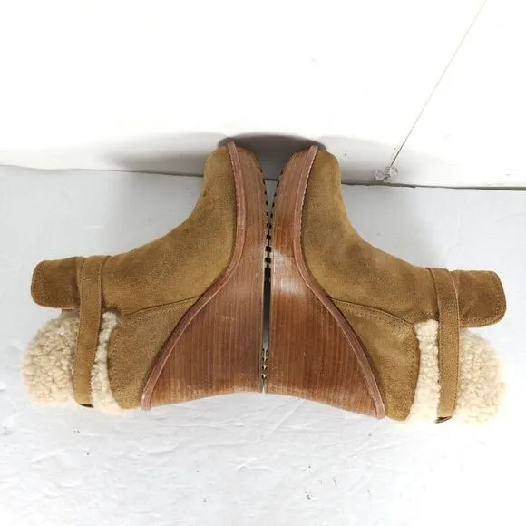 UGG Women's Anais US9 Chestnut Suede Sheepskin Wedge Shearling Boots Booties