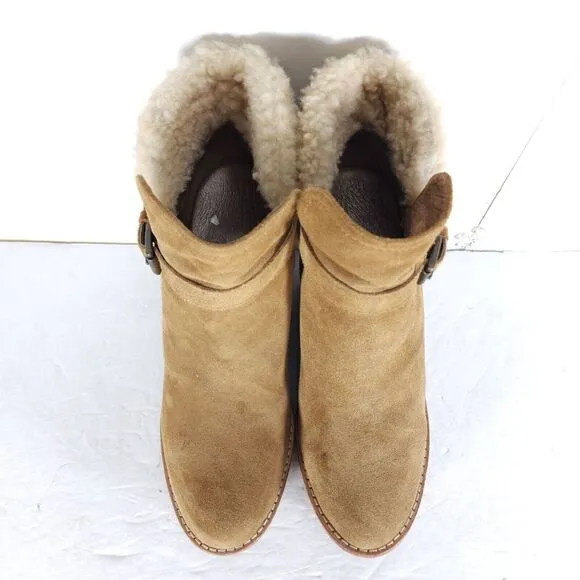 UGG Women's Anais US9 Chestnut Suede Sheepskin Wedge Shearling Boots Booties
