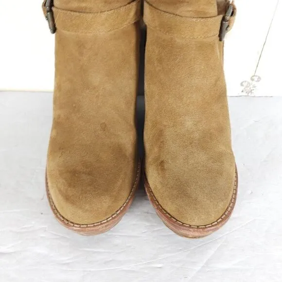 UGG Women's Anais US9 Chestnut Suede Sheepskin Wedge Shearling Boots Booties