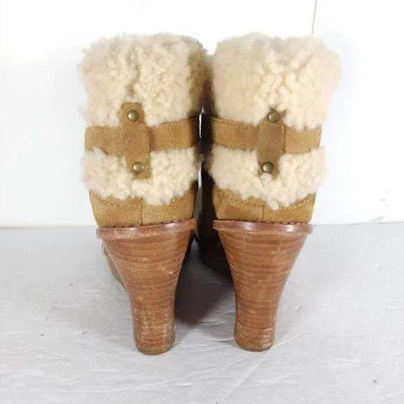 UGG Women's Anais US9 Chestnut Suede Sheepskin Wedge Shearling Boots Booties