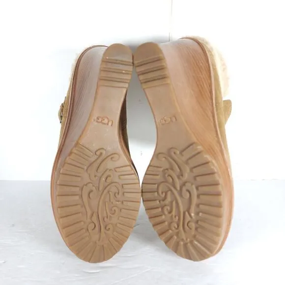 UGG Women's Anais US9 Chestnut Suede Sheepskin Wedge Shearling Boots Booties