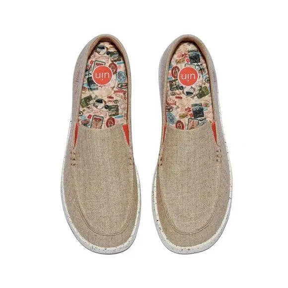 UIN Men's Loafers Slip On Casual Comfort Travel Shoes(Tarragona 3 - Linen White)
