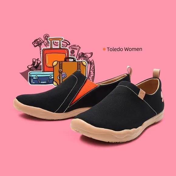 UIN Men's Walking Travel Shoes Canvas Comfort Sneaker (Toledo Men Black)