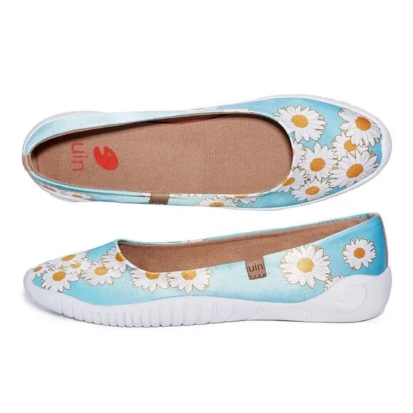 UIN Women's Ballet Flat Slip On Pointed Toe Casual Loafers(Daisy Dew Menorca)133