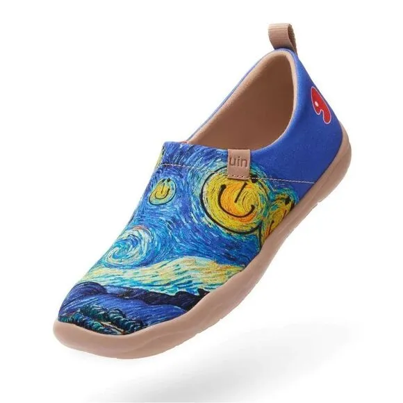 UIN Men's Slip Ons Lightweight Walking Casual Loafers Shoes (Smiley Night)