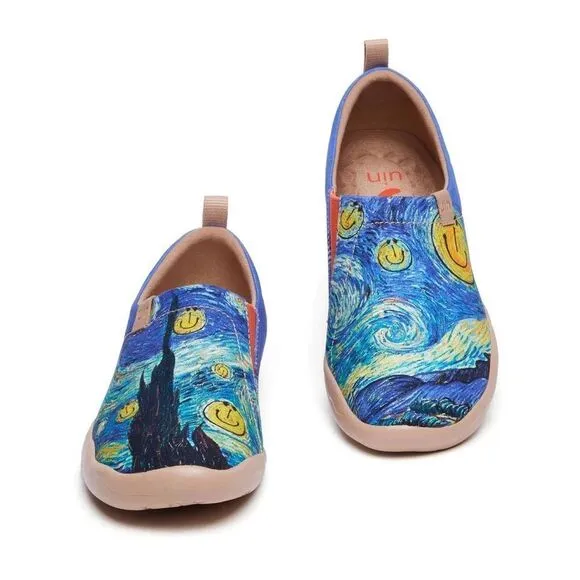 UIN Men's Slip Ons Lightweight Walking Casual Loafers Shoes (Smiley Night)