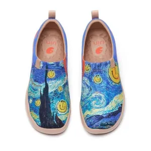 UIN Men's Slip Ons Lightweight Walking Casual Loafers Shoes (Smiley Night)