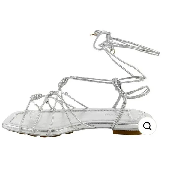 ULLA JOHNSON FREYA FLAT IN METALLIC SILVER NWB Size 38/8