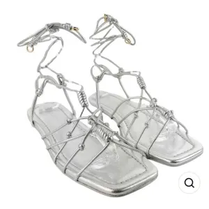 ULLA JOHNSON FREYA FLAT IN METALLIC SILVER NWB Size 38/8