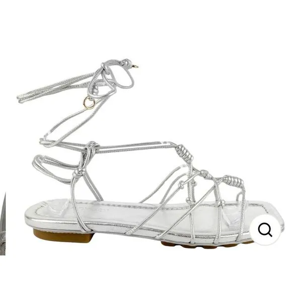 ULLA JOHNSON FREYA FLAT IN METALLIC SILVER NWB Size 38/8