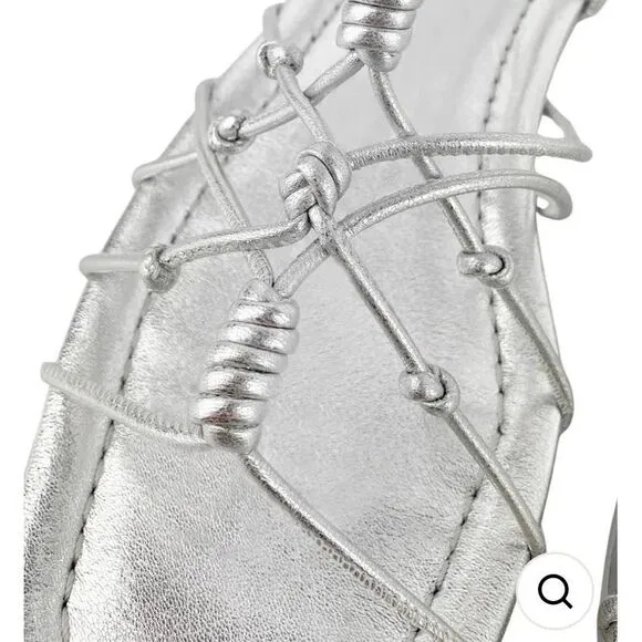 ULLA JOHNSON FREYA FLAT IN METALLIC SILVER NWB Size 38/8