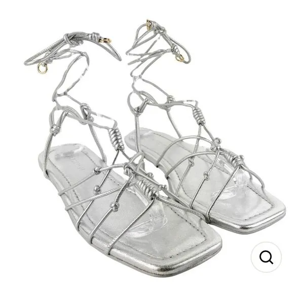 ULLA JOHNSON FREYA FLAT IN METALLIC SILVER NWB Size 38/8