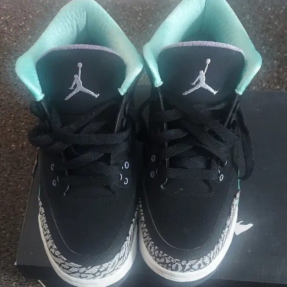 Used Air Jordan 3's Black and Tiffany Blue youth Sneakers kids 6.5/women's (8.5)