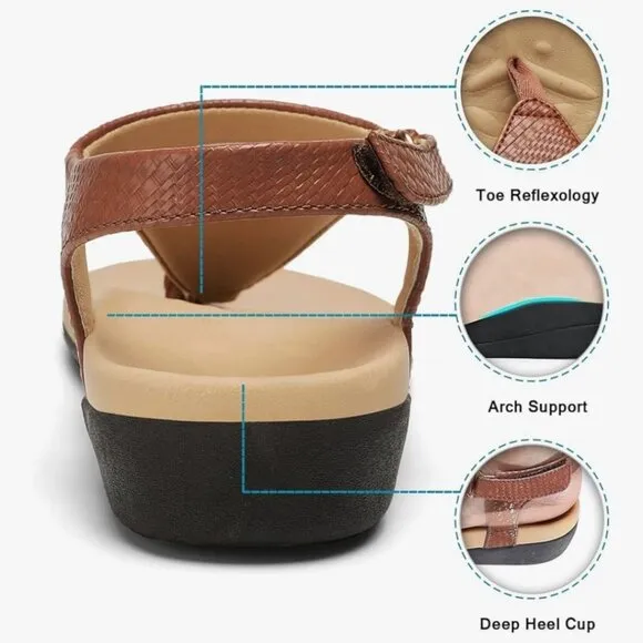 Utenag Arch Support Orthotic Adjustable Thong Sandals Faux Leather Size 40/9