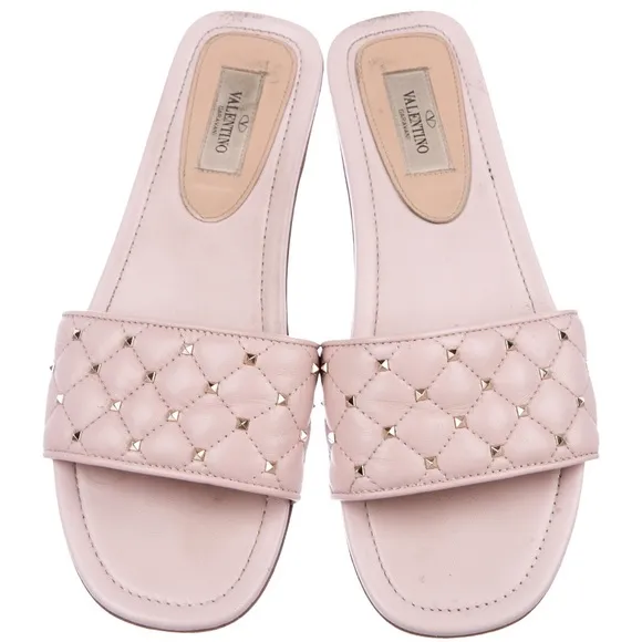 Valentino Garavani Pink Leather Rockstud Slide