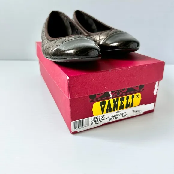Vaneli Brown Patten Leather Toe Quilted Flats Size 8 1/2 Medium