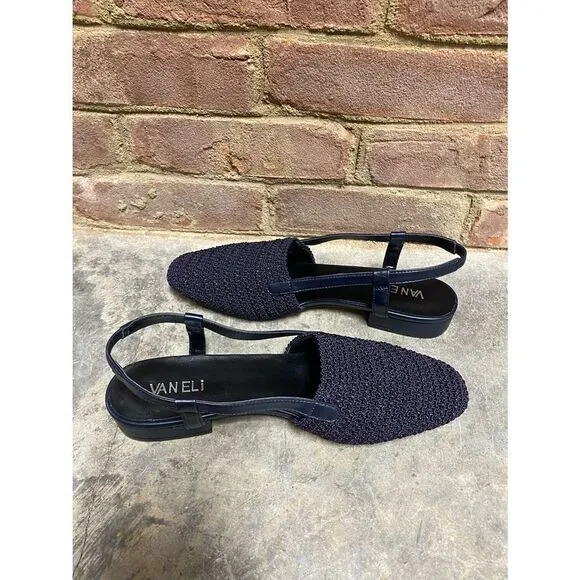 Vaneli Janet Navy Crochet Slingback Flats Size 9N NIB