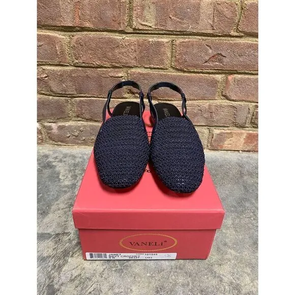 Vaneli Janet Navy Crochet Slingback Flats Size 9N NIB