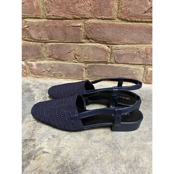 Vaneli Janet Navy Crochet Slingback Flats Size 9N NIB