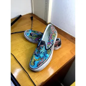 VANS Classic Slip On Simple Casual Black Underwater Canvas Sneakers SIZE M8 W9.5