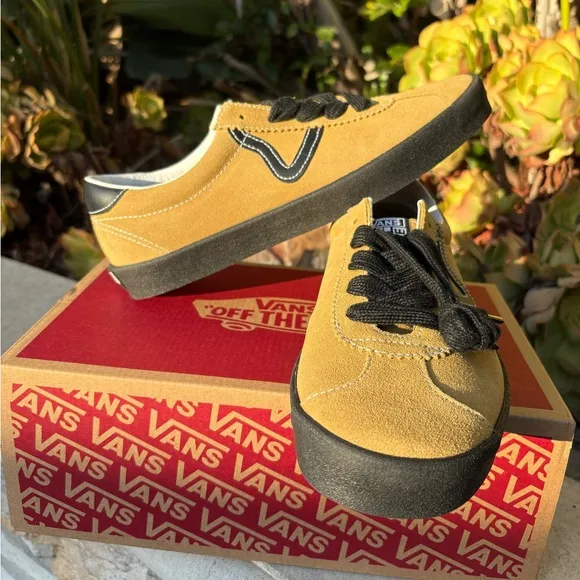 Vans Retro Mustard and Black Suede Low Top Sneakers