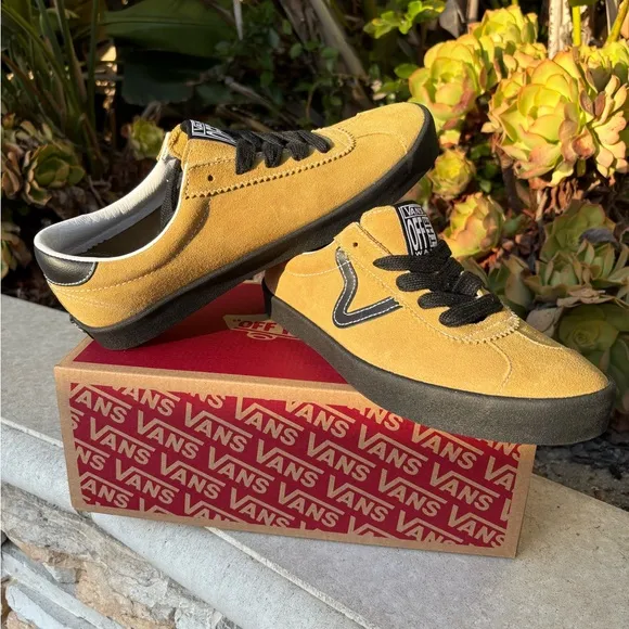 Vans Retro Mustard and Black Suede Low Top Sneakers