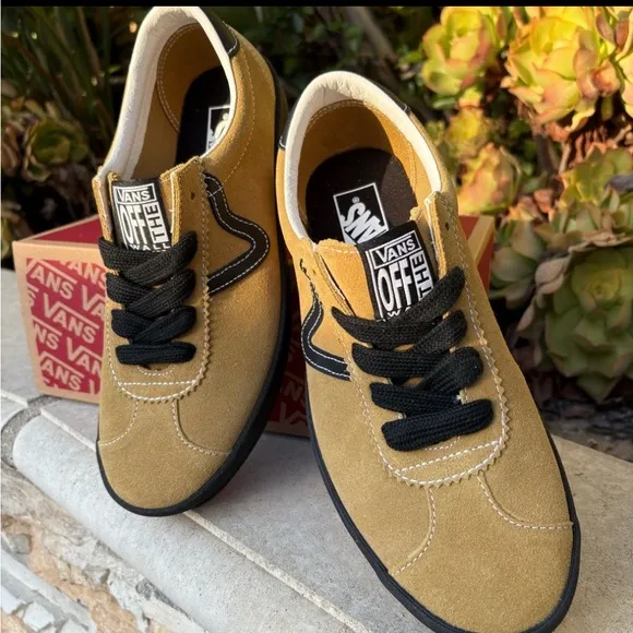 Vans Retro Mustard and Black Suede Low Top Sneakers