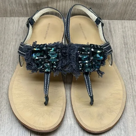 Vera Wang Lavender Sandals 7.5M Robbie Embellished Thong Slingback Flats Blue