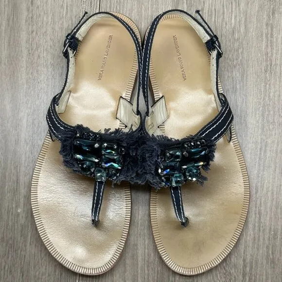 Vera Wang Lavender Sandals 7.5M Robbie Embellished Thong Slingback Flats Blue