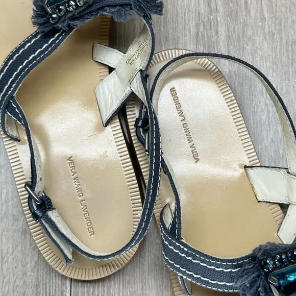 Vera Wang Lavender Sandals 7.5M Robbie Embellished Thong Slingback Flats Blue