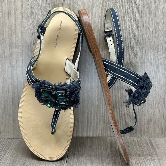 Vera Wang Lavender Sandals 7.5M Robbie Embellished Thong Slingback Flats Blue