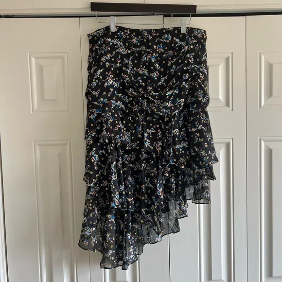 VERONICA BEARD Cella Metallic Floral Print Midi Skirt In Black/gold
