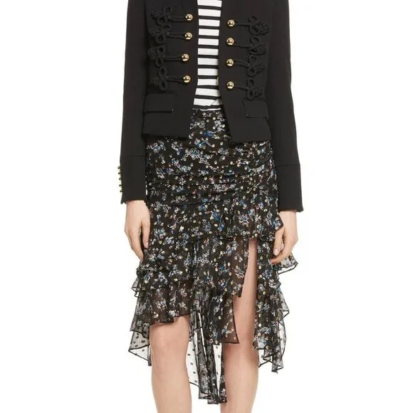 VERONICA BEARD Cella Metallic Floral Print Midi Skirt In Black/gold
