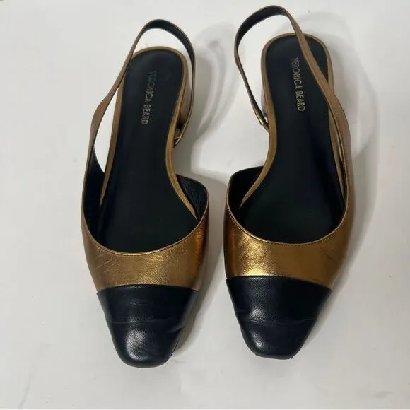 Veronica Beard Women's Cecile Leather Metallic Cap Toe Sling Back Pumps Size 6