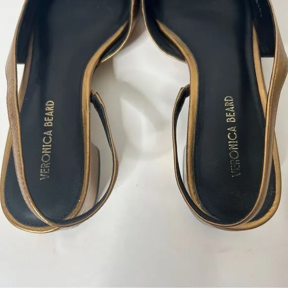 Veronica Beard Women's Cecile Leather Metallic Cap Toe Sling Back Pumps Size 6