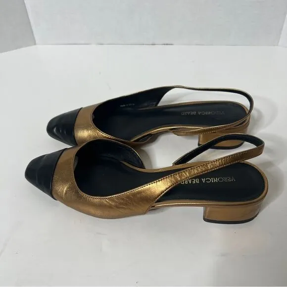 Veronica Beard Women's Cecile Leather Metallic Cap Toe Sling Back Pumps Size 6
